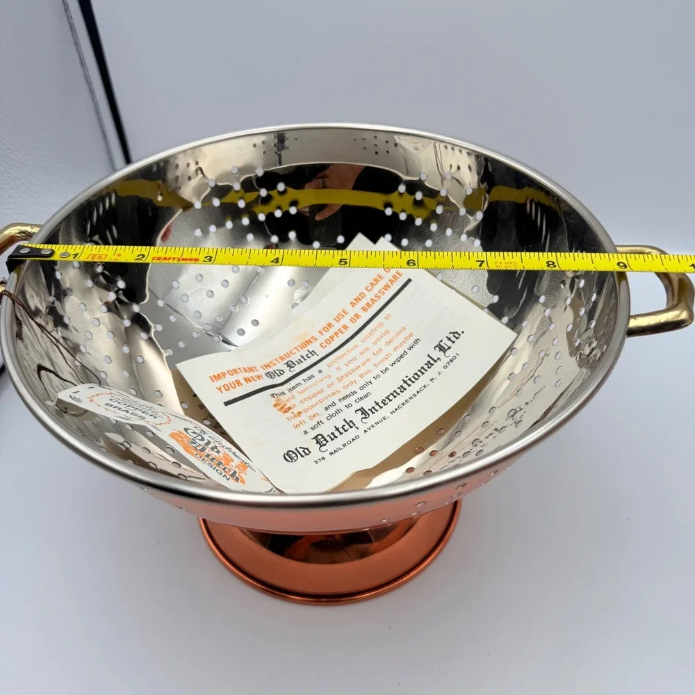 Old Dutch International Copper Brass Colander Handcrafted Pedestal Strainer 9in